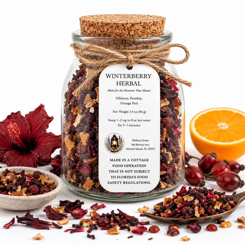 Winterberry Herbal Rooibos Tea, Hibiscus Rosehip Citrus Blend, Loose Leaf Drink Infusion, Caffeine Free