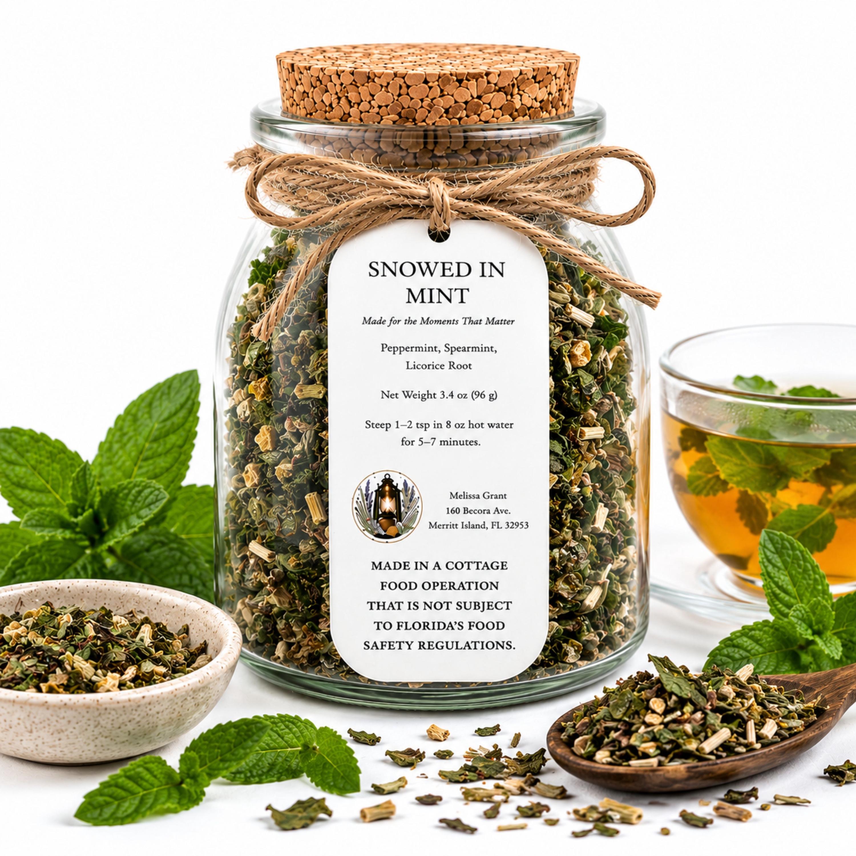 Snowed In Mint Herbal Tea, Peppermint Spearmint Blend, Loose Leaf Herbal Infusion, Caffeine Free