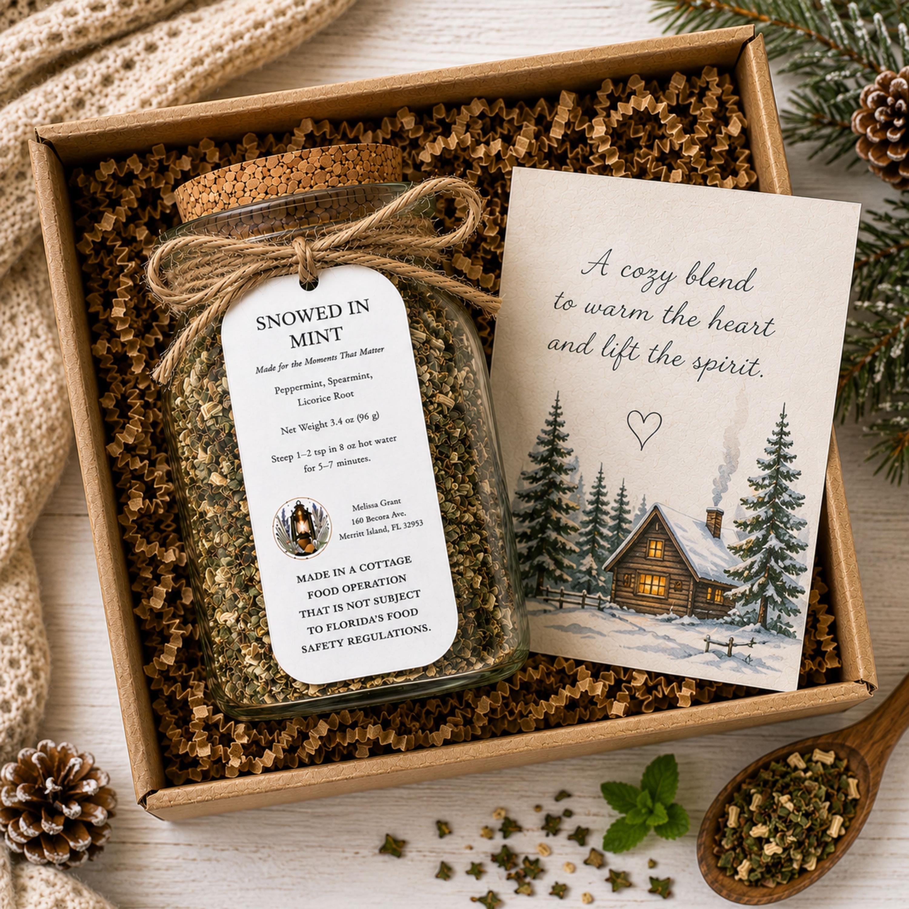 Snowed In Mint Herbal Tea, Peppermint Spearmint Blend, Loose Leaf Herbal Infusion, Caffeine Free
