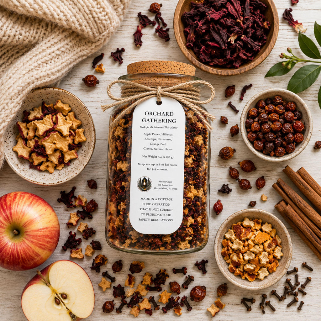 Orchard Gathering Black Tea, Apple Citrus Botanical Blend, Loose Leaf Beverage Infusion, Autumn Comfort