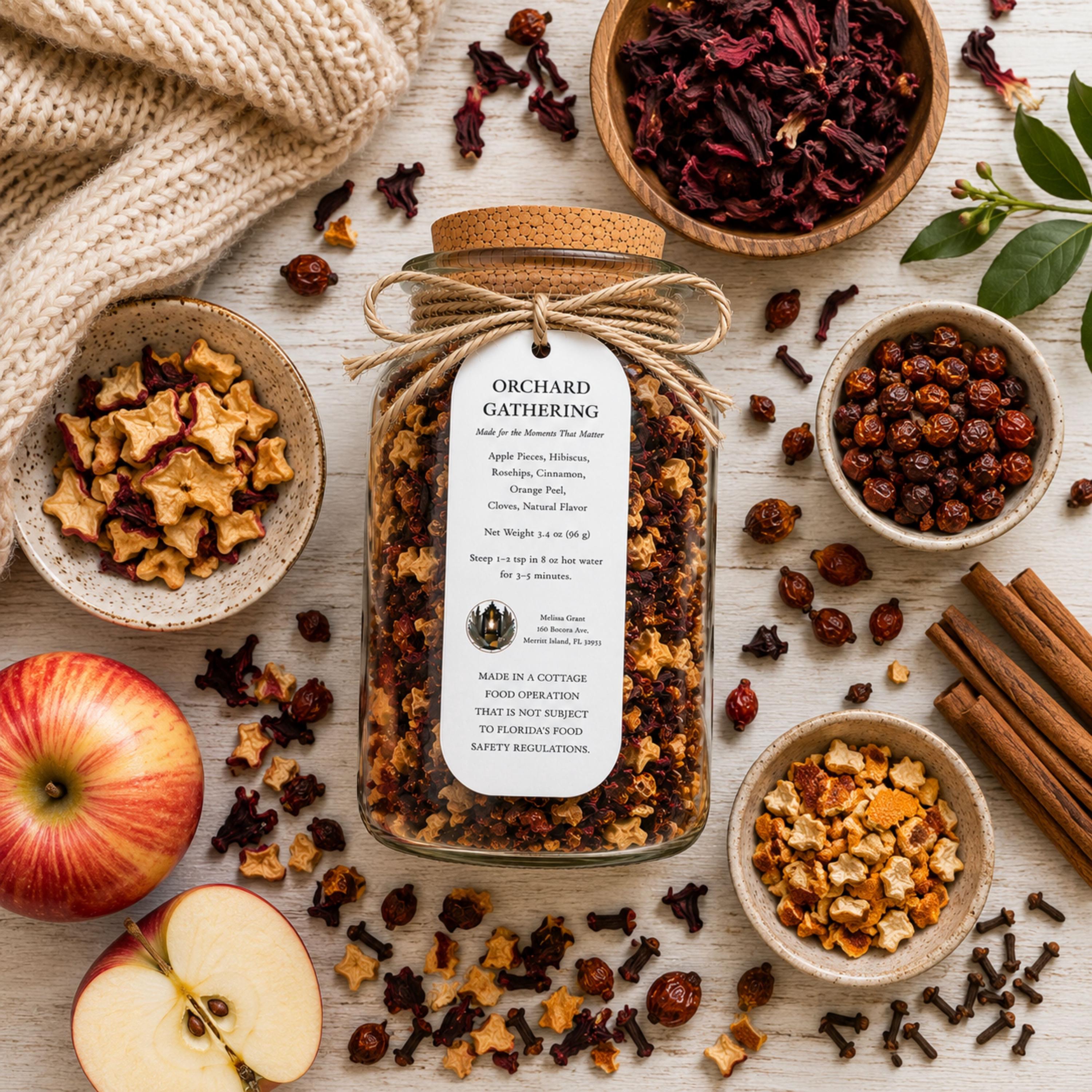 Orchard Gathering Black Tea, Apple Citrus Botanical Blend, Loose Leaf Beverage Infusion, Autumn Comfort