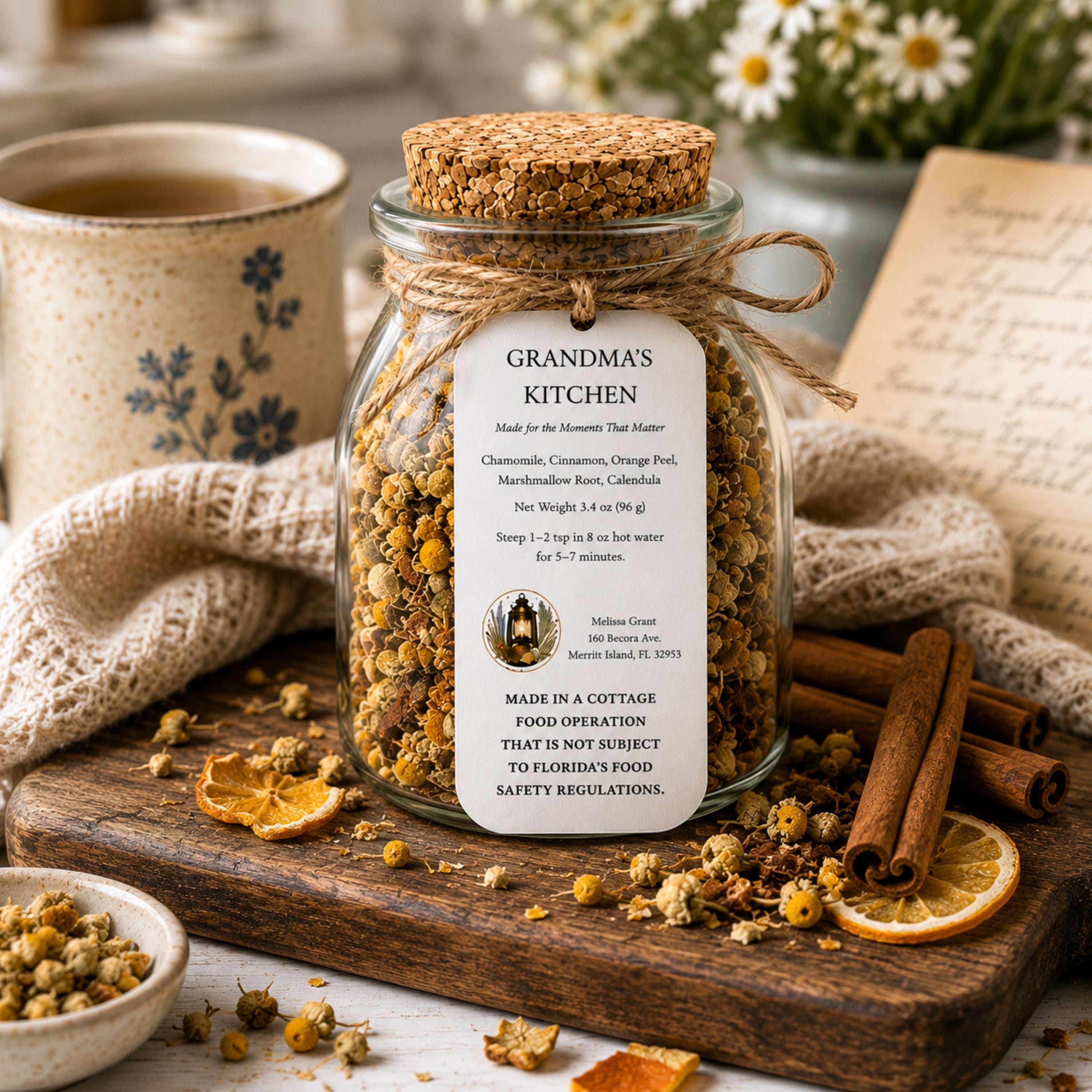 Grandma's Kitchen Rooibos Tea, Vanilla Orange Spice Blend, Loose Leaf Herbal Infusion, Caffeine Free