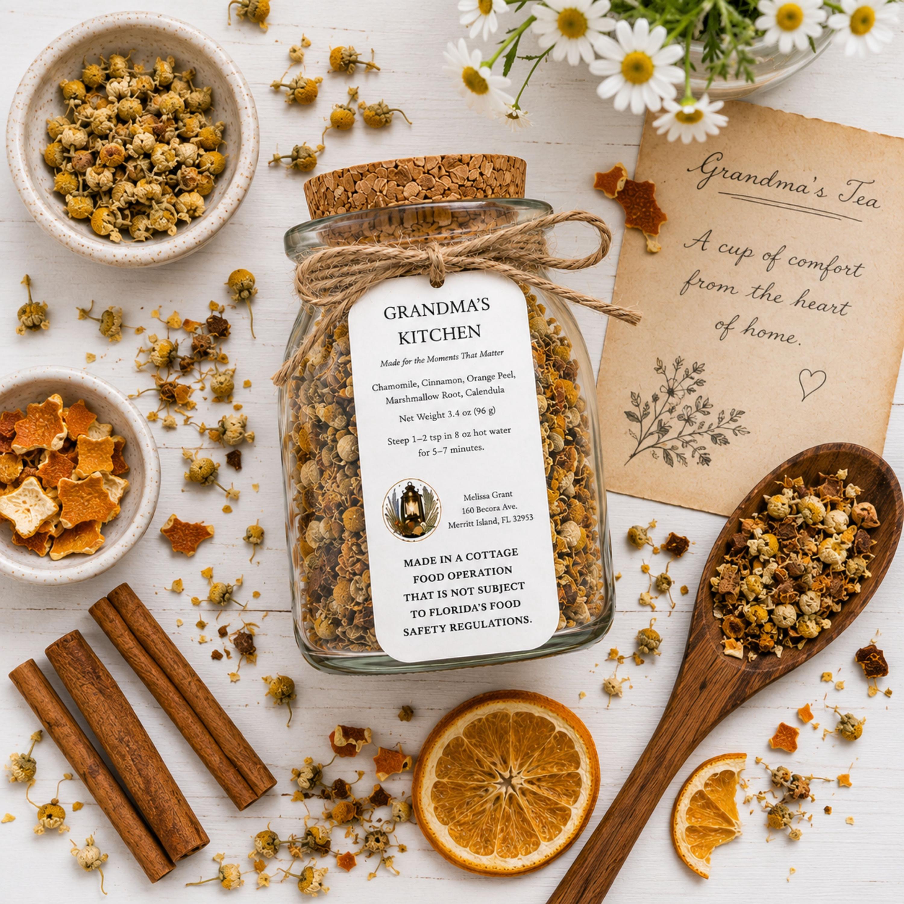 Grandma's Kitchen Rooibos Tea, Vanilla Orange Spice Blend, Loose Leaf Herbal Infusion, Caffeine Free