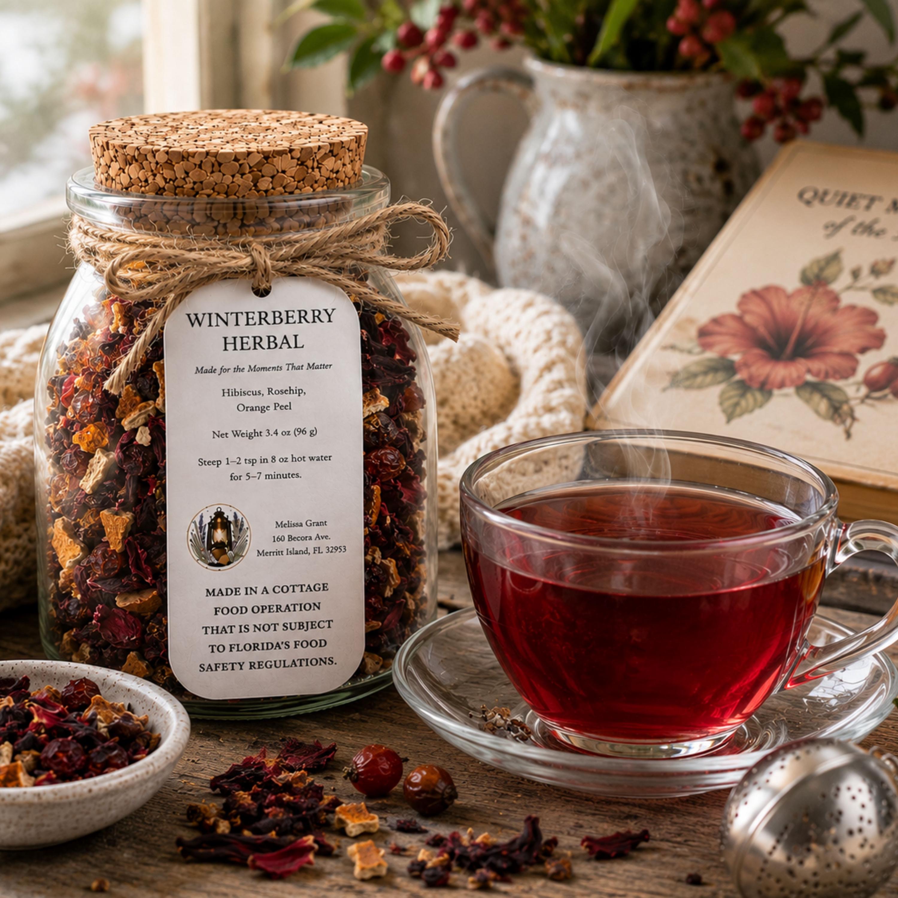 Winterberry Herbal Rooibos Tea, Hibiscus Rosehip Citrus Blend, Loose Leaf Drink Infusion, Caffeine Free