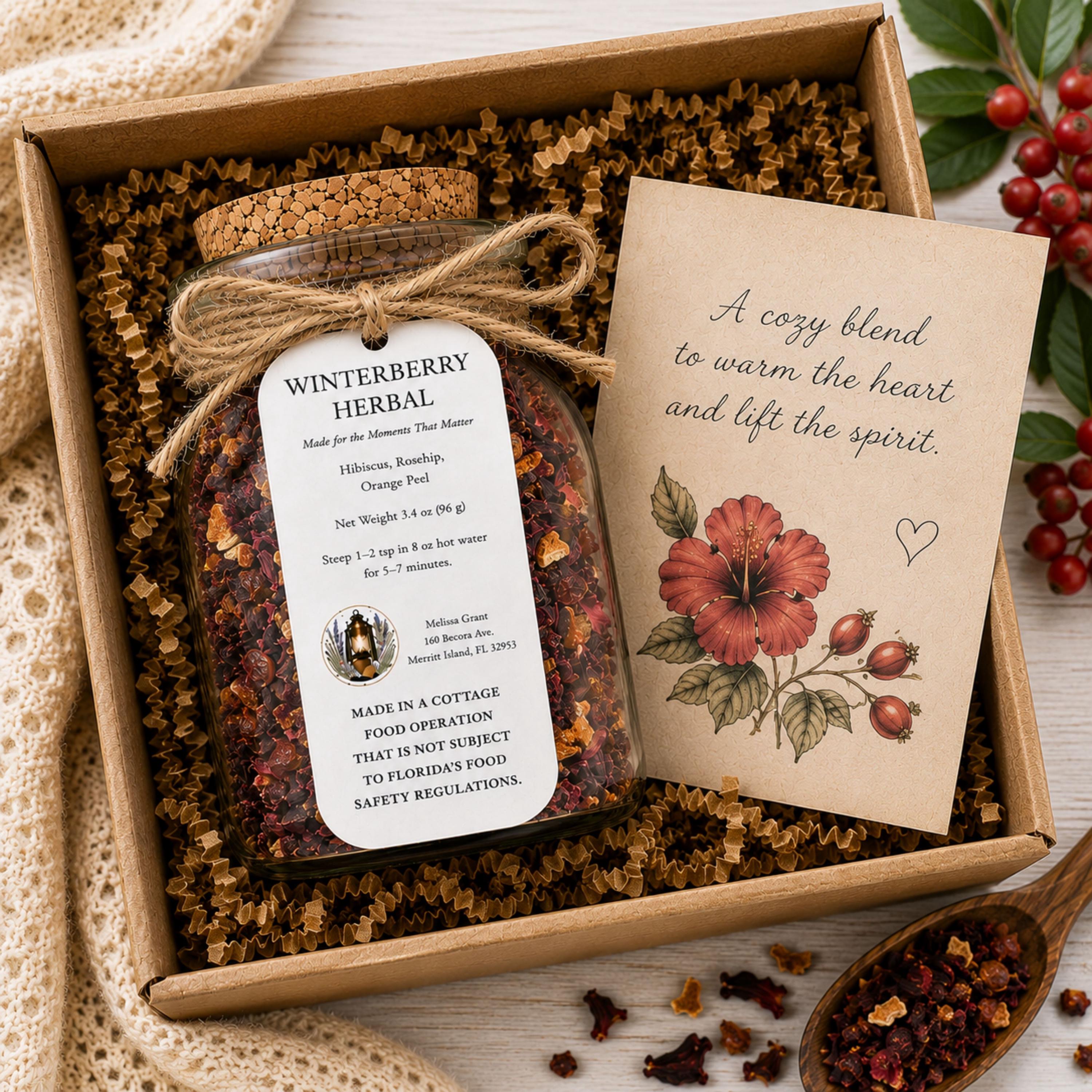 Winterberry Herbal Rooibos Tea, Hibiscus Rosehip Citrus Blend, Loose Leaf Drink Infusion, Caffeine Free