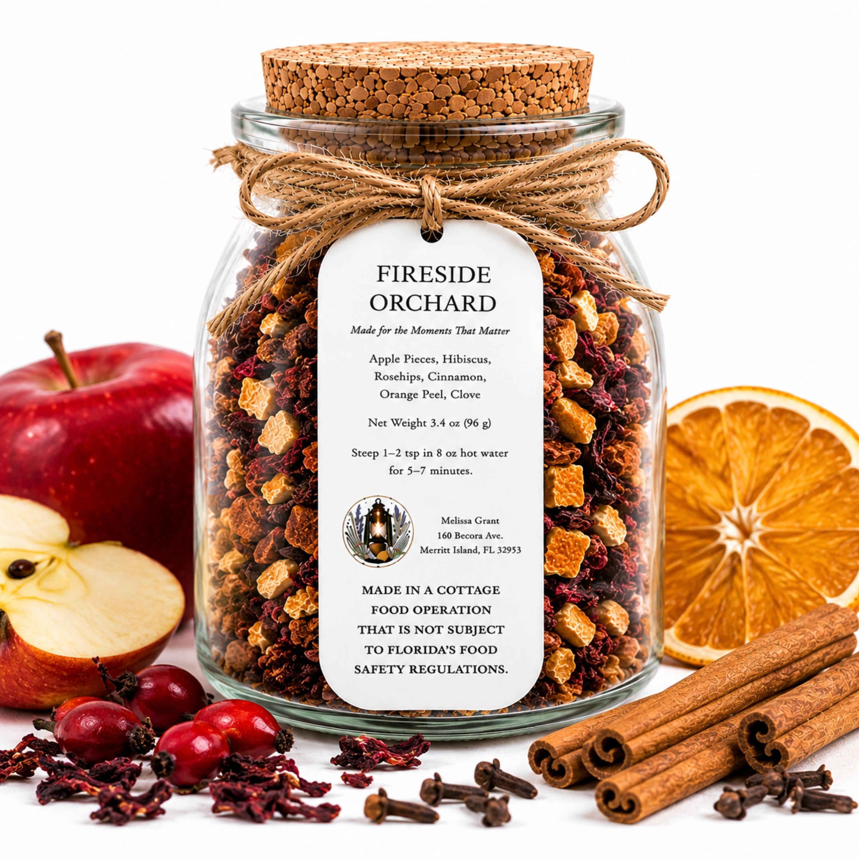 Fireside Orchard Rooibos Tea, Apple Citrus Spice Blend, Loose Leaf Tea, Naturally Caffeine Free