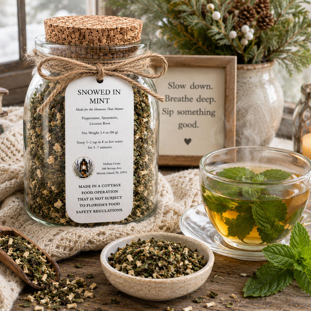 Snowed In Mint Herbal Tea, Peppermint Spearmint Blend, Loose Leaf Herbal Infusion, Caffeine Free