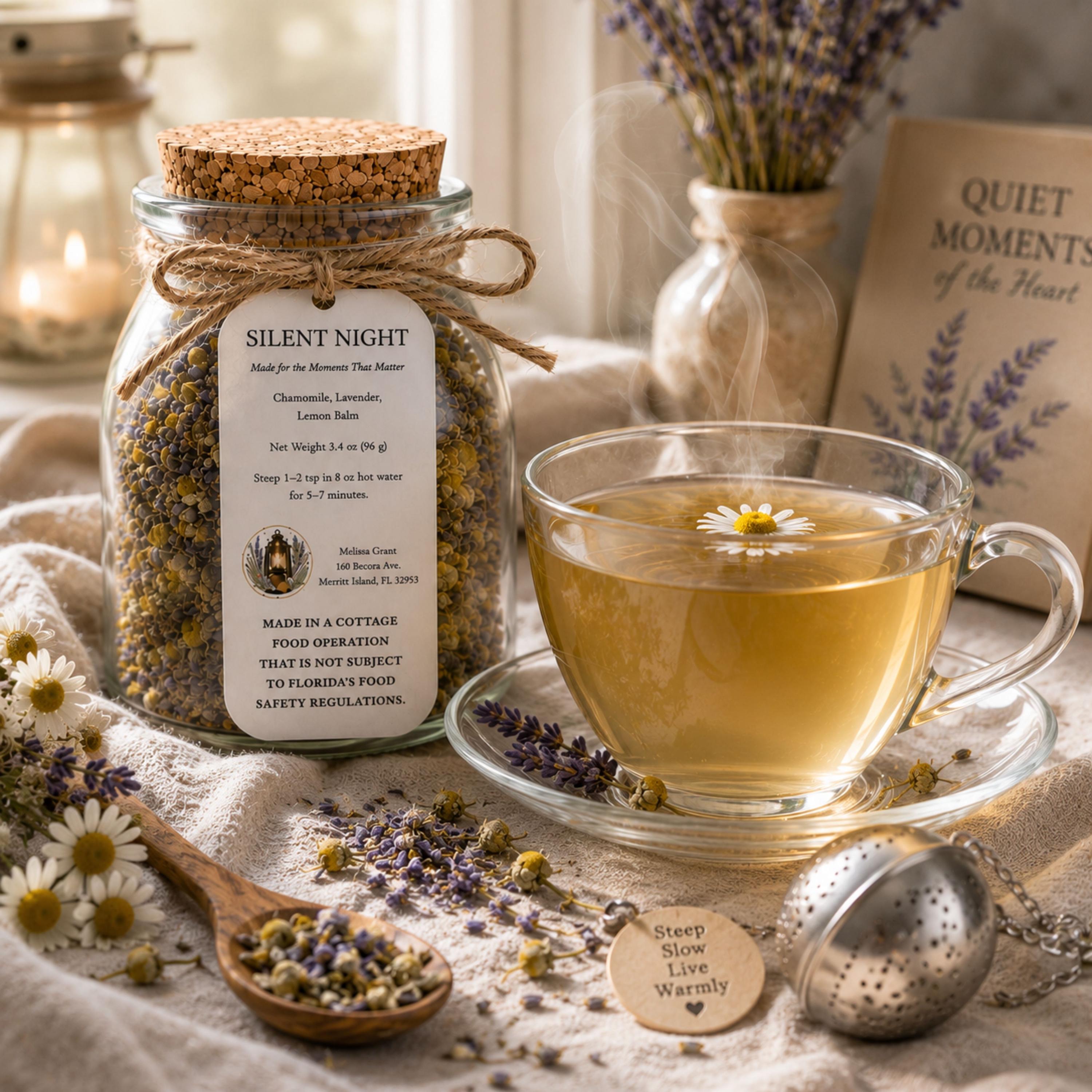 Silent Night Herbal Tea, Chamomile Lavender Blend, Loose Leaf Herbal Infusion, Naturally Caffeine Free