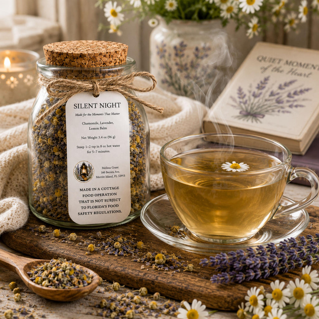 Silent Night Herbal Tea, Chamomile Lavender Blend, Loose Leaf Herbal Infusion, Naturally Caffeine Free