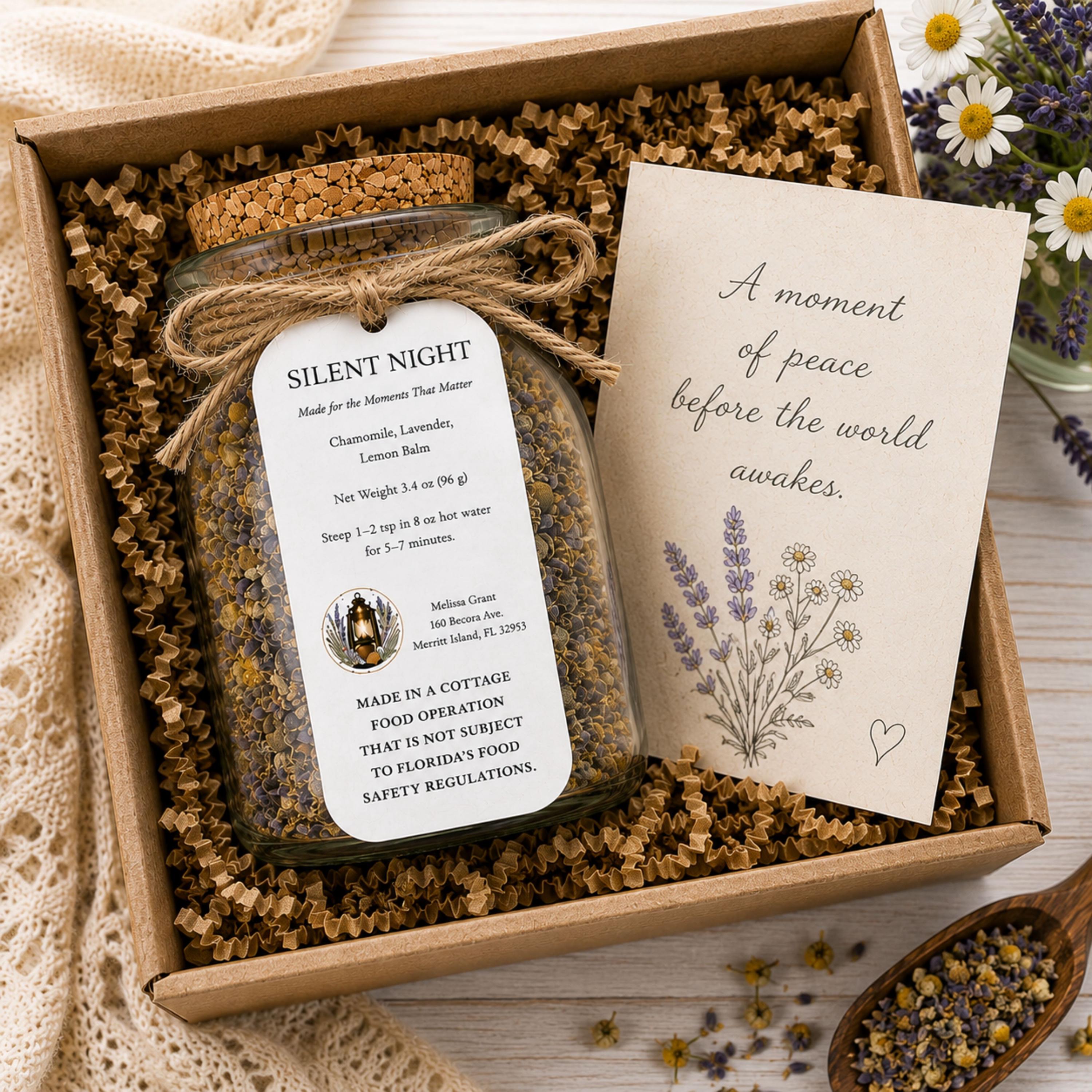 Silent Night Herbal Tea, Chamomile Lavender Blend, Loose Leaf Herbal Infusion, Naturally Caffeine Free