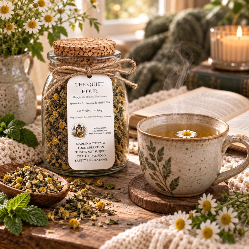 Spearmint Chamomile Herbal Tea, The Quiet Hour Slow Living Blend, Loose Leaf Caffeine Free Tea
