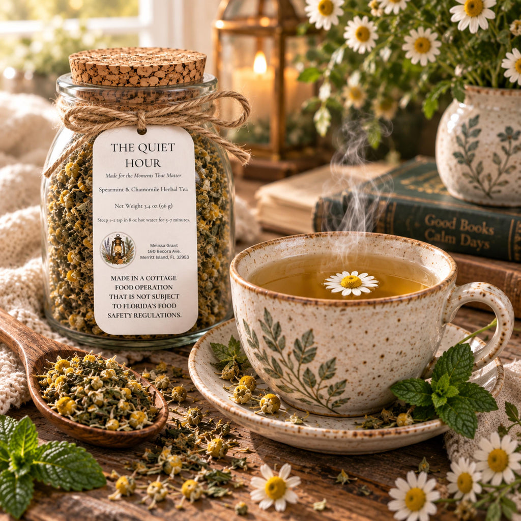 Spearmint Chamomile Herbal Tea, The Quiet Hour Slow Living Blend, Loose Leaf Caffeine Free Tea