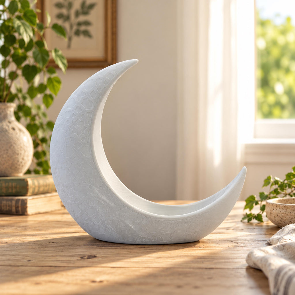 Crescent Moon Planter, White Celestial Decor, 3D Printed Botanical Propagation Keepsake Holder