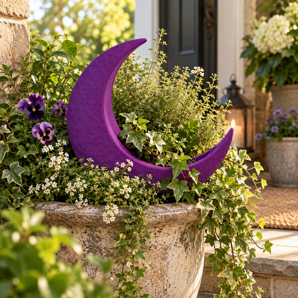 Purple Crescent Moon Decorative Vessel, Celestial Home Decor, Botanical Keepsake Holder, 3D Printed Moon