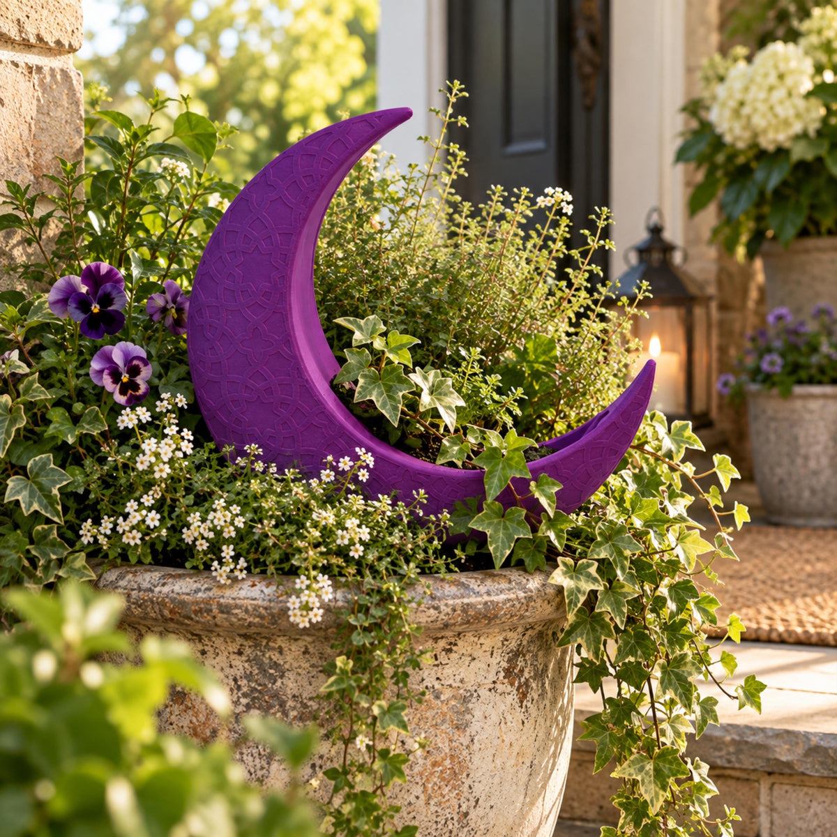 Purple Crescent Moon Decorative Vessel, Celestial Home Decor, Botanical Keepsake Holder, 3D Printed Moon