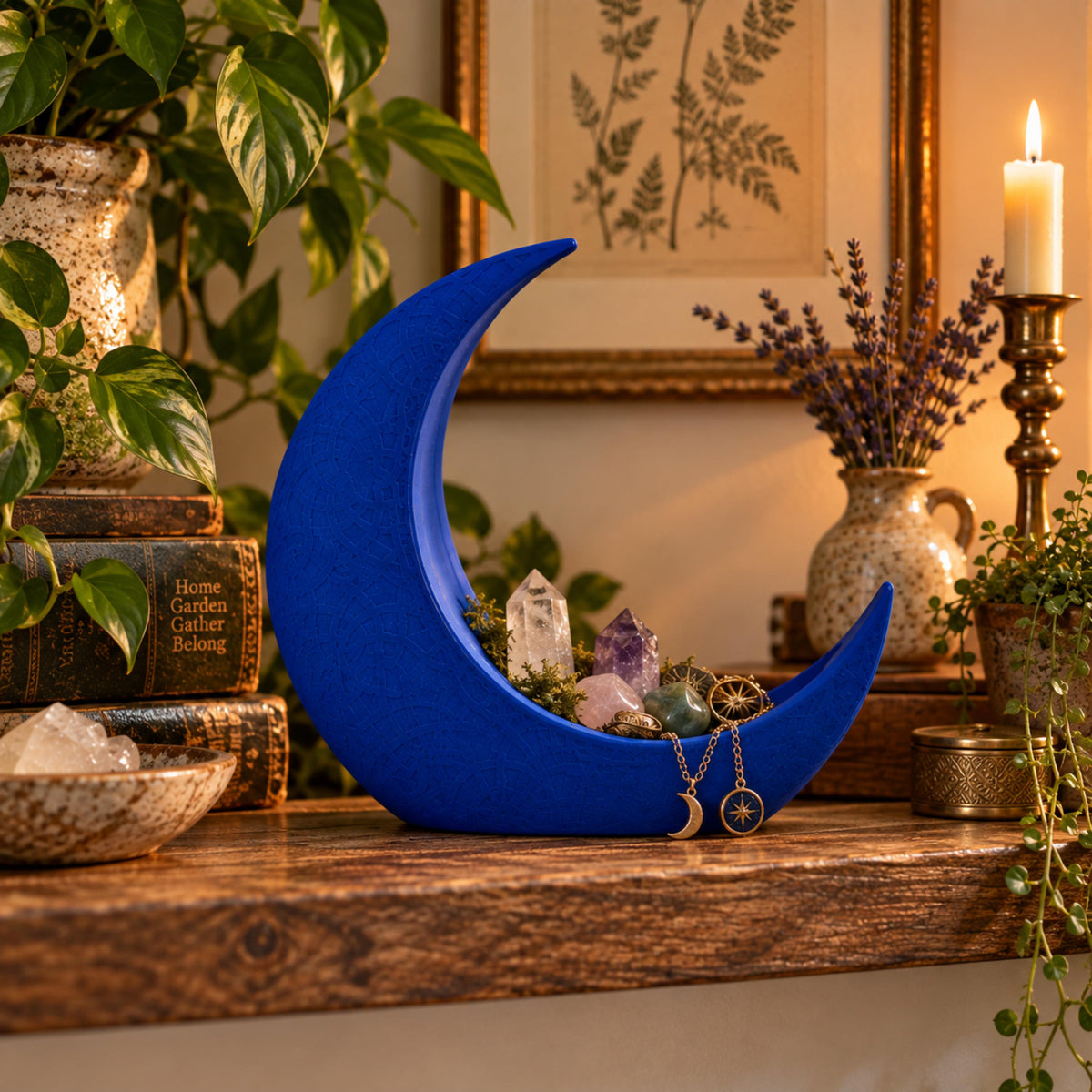 Blue Crescent Moon Propagation Holder, Botanical Plant Decor, Celestial Planter, 3D Printed Keepsake Gift