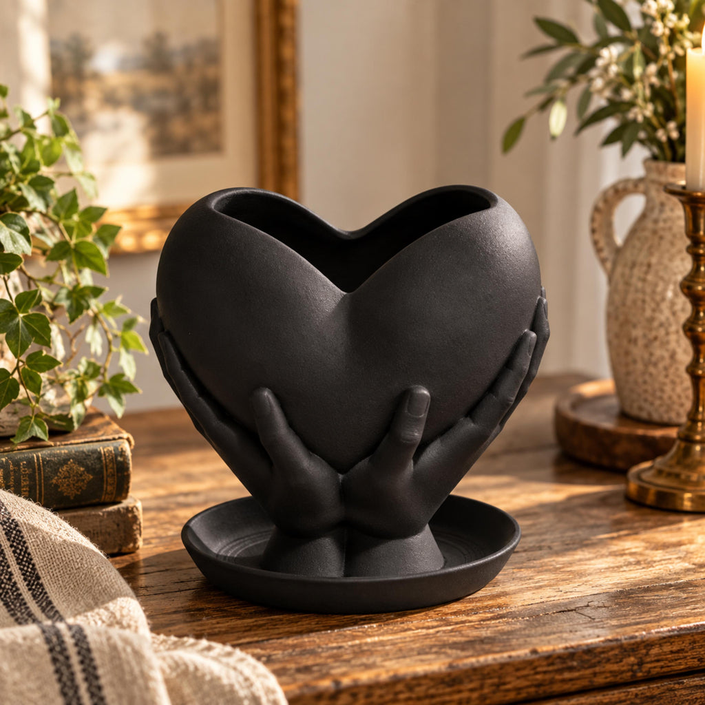 Small White Heart Plant Pot, Hands Holding Heart Planter, 3D Printed Keepsake Holder Gift