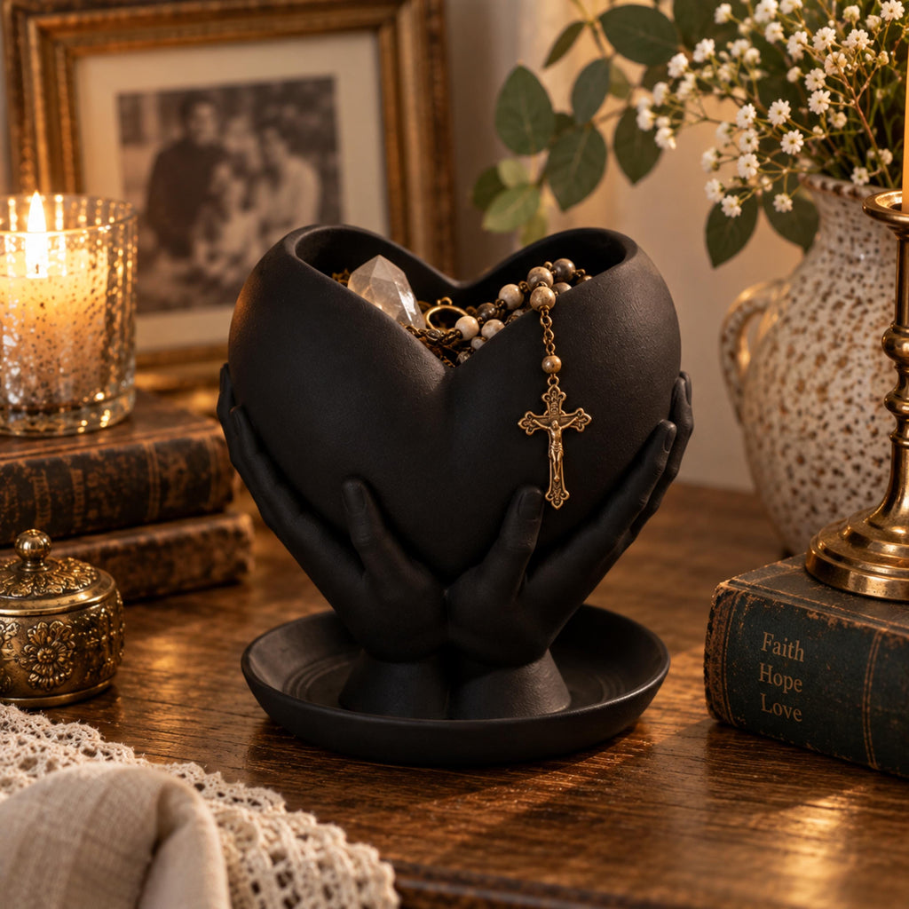 Small White Heart Plant Pot, Hands Holding Heart Planter, 3D Printed Keepsake Holder Gift