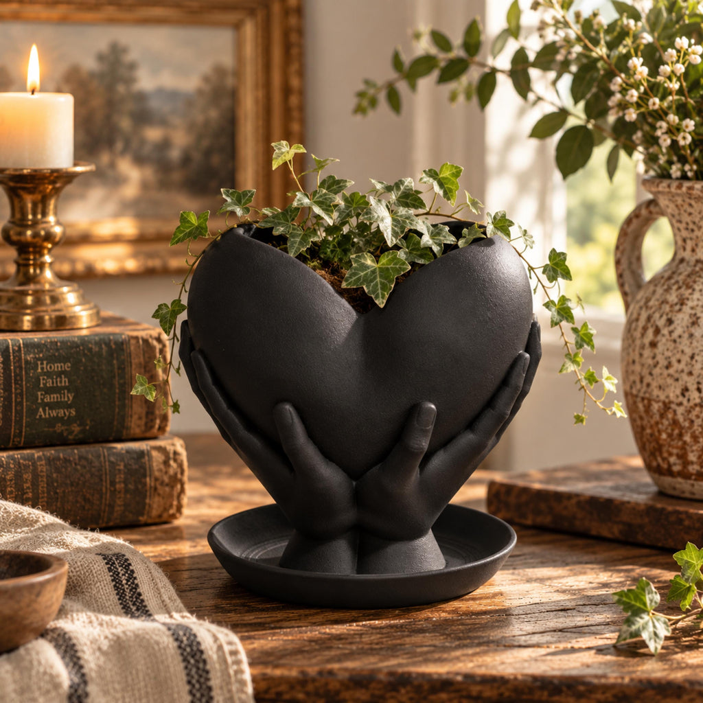 Small White Heart Plant Pot, Hands Holding Heart Planter, 3D Printed Keepsake Holder Gift