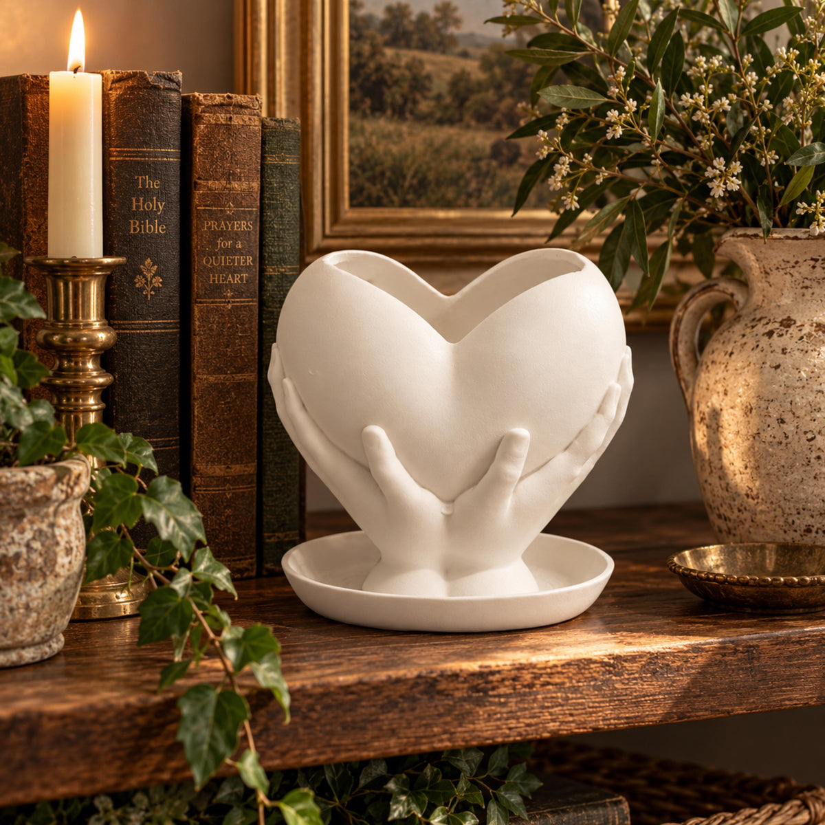Small White Heart Plant Pot, Hands Holding Heart Planter, 3D Printed Keepsake Holder Gift