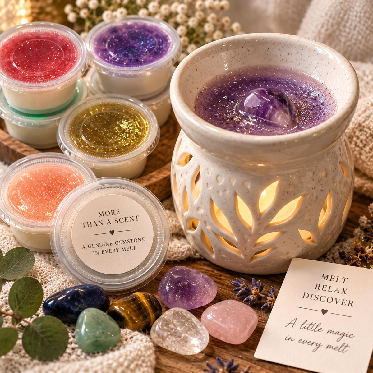 Aromatherapy Hidden Crystal Wax Melts, Surprise Gemstone Reveal Soy Blend Tarts, Spiritual Gift