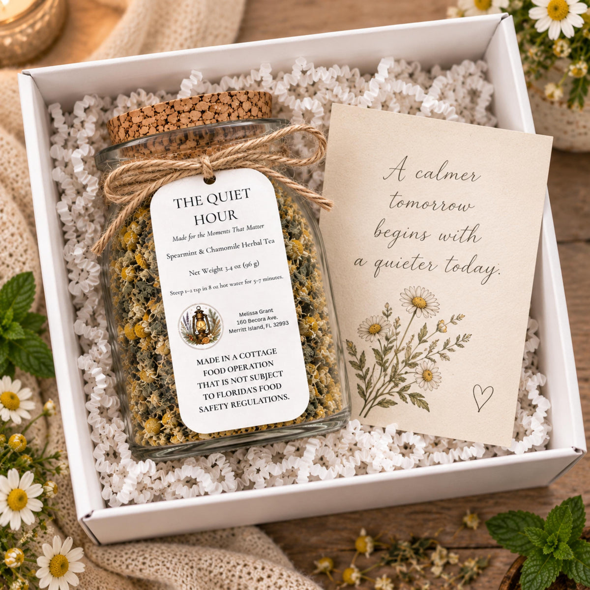 Spearmint Chamomile Herbal Tea, The Quiet Hour Slow Living Blend, Loose Leaf Caffeine Free Tea