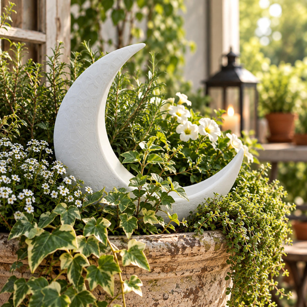 Crescent Moon Planter, White Celestial Decor, 3D Printed Botanical Propagation Keepsake Holder