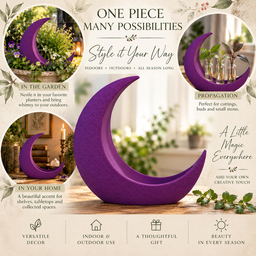 Purple Crescent Moon Decorative Vessel, Celestial Home Decor, Botanical Keepsake Holder, 3D Printed Moon