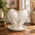 Small White Heart Plant Pot, Hands Holding Heart Planter, 3D Printed Keepsake Holder Gift