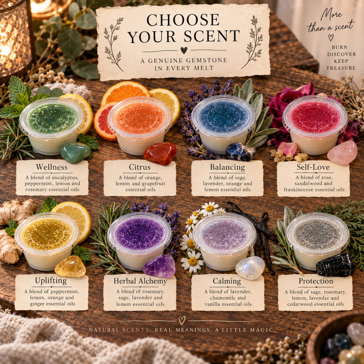 Aromatherapy Hidden Crystal Wax Melts, Surprise Gemstone Reveal Soy Blend Tarts, Spiritual Gift