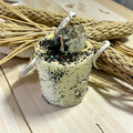 Intention Votive Drip Candle: Moonstone Crystal with Black Glitter Drip - Winterberry Hearth
