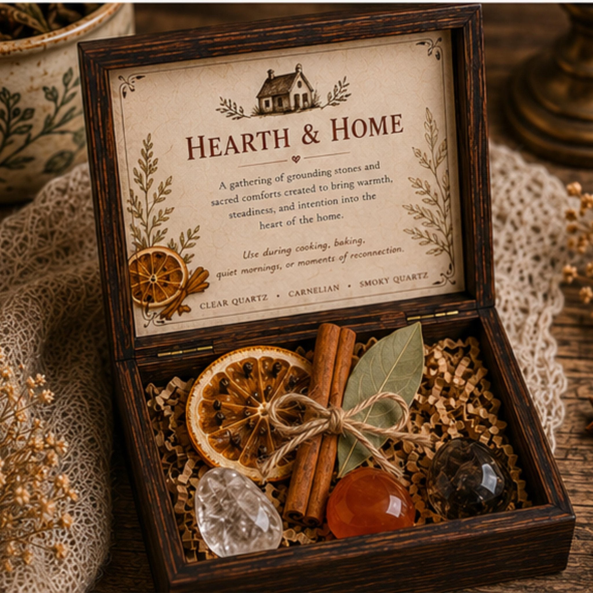 Kitchen Keepsake Crystal Set, Rustic Cottage Decor, Home Blessing, Housewarming Gift - Winterberry Hearth