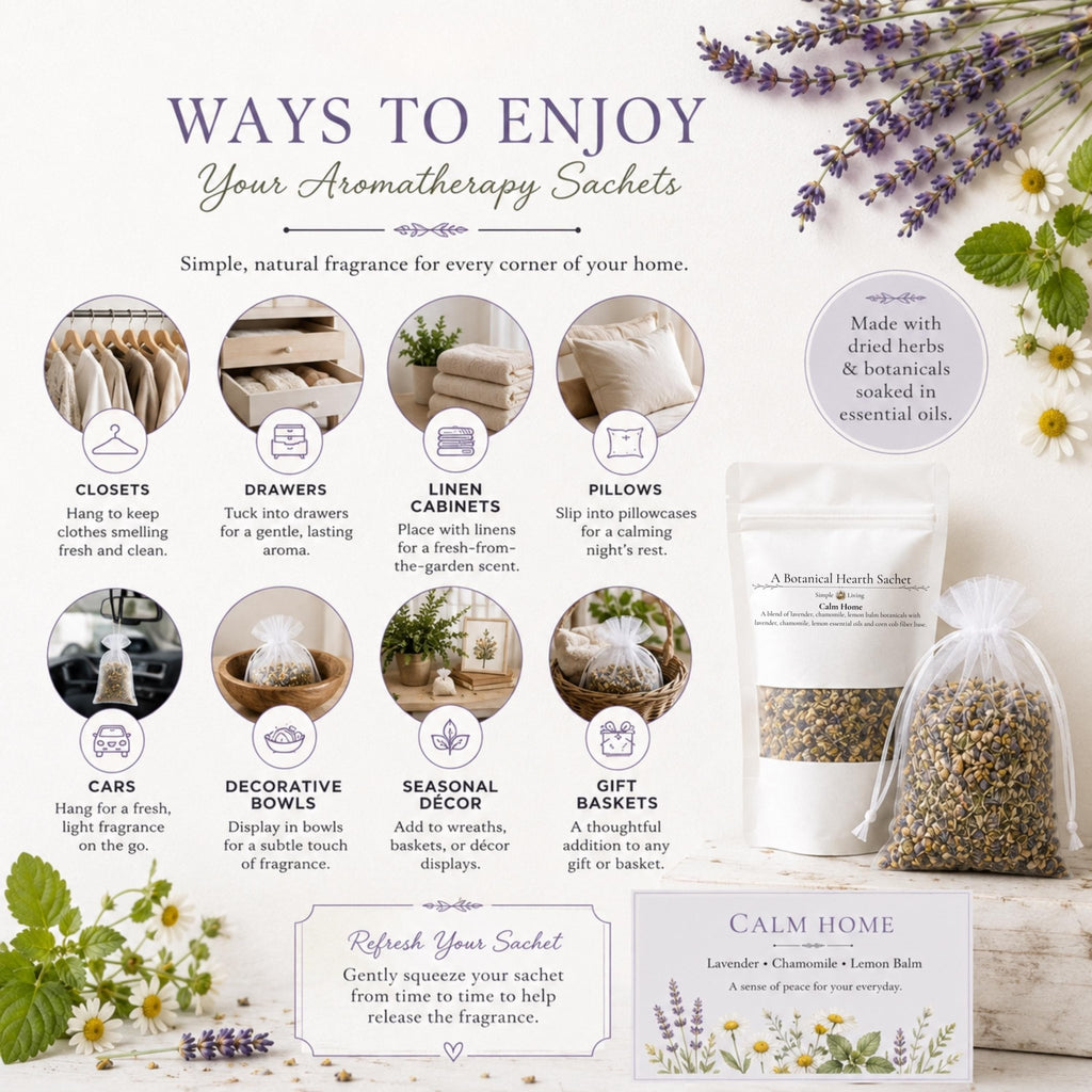 Lavender Herb Sachet, Calm Home Fragrance, Chamomile Lemon Balm Pouch, Drawer Freshener, Relaxing Gift - Winterberry Hearth