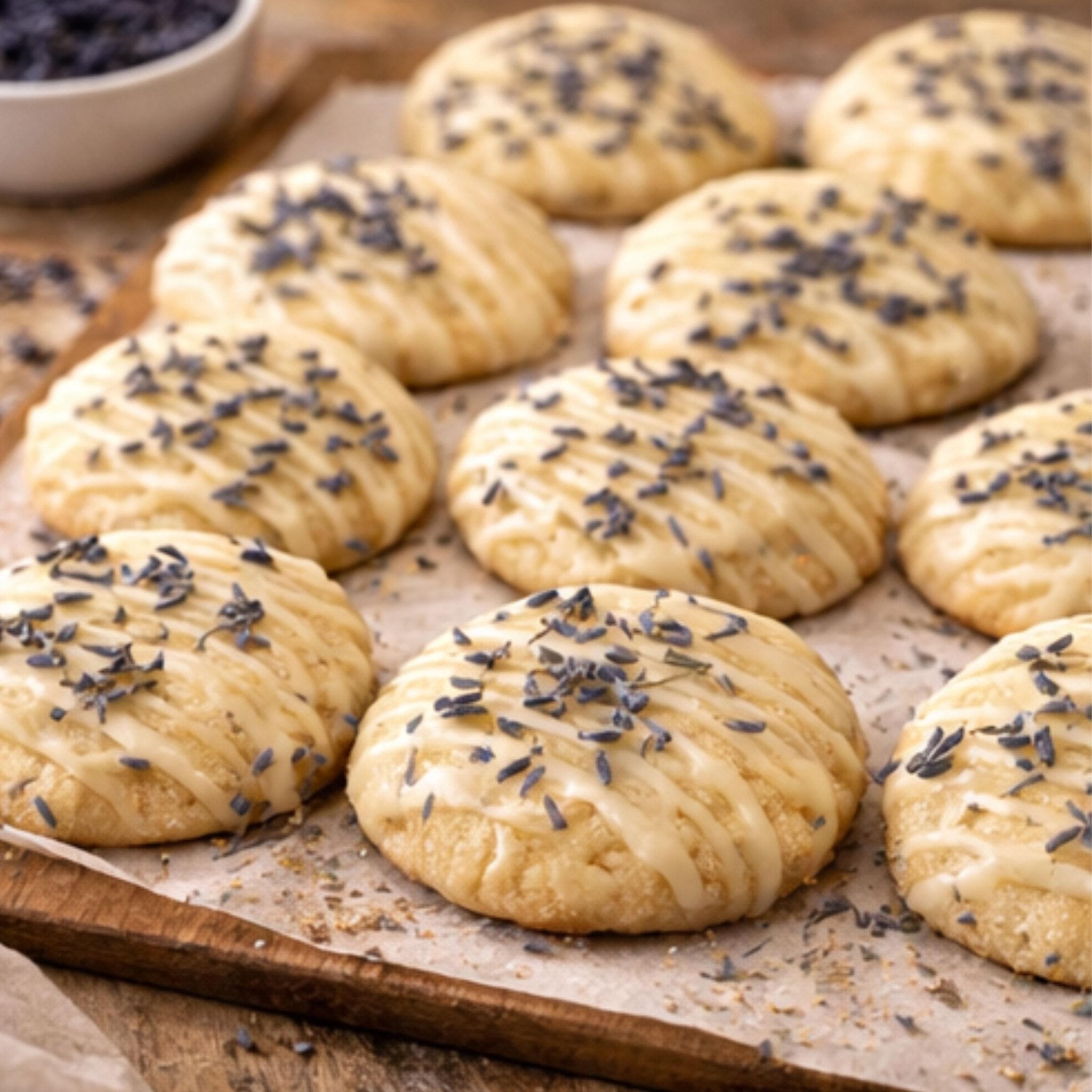 Lavender Sugar Cookies, Vanilla or Lemon Glaze, Gourmet Bakery Treats, Artisan Tea Cakes - Winterberry Hearth