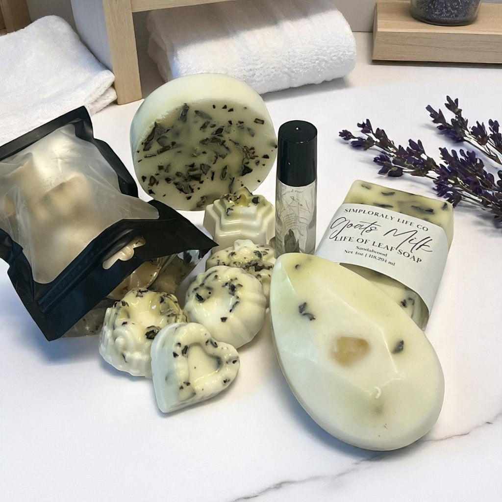 Leaf of Life Goat's Milk Soap Gift Set: Crystal Infused, Aromatherapy Roller - Winterberry Hearth