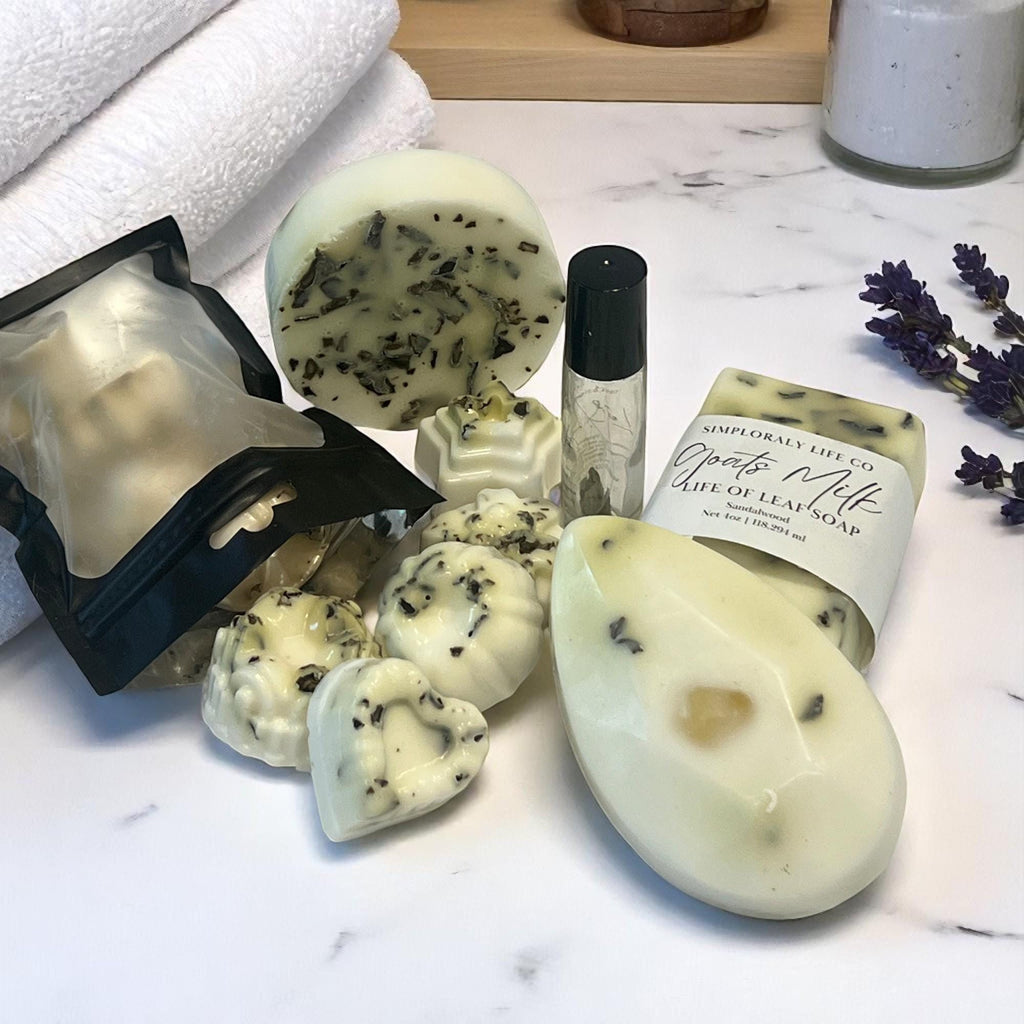 Leaf of Life Goat's Milk Soap Gift Set: Crystal Infused, Aromatherapy Roller - Winterberry Hearth