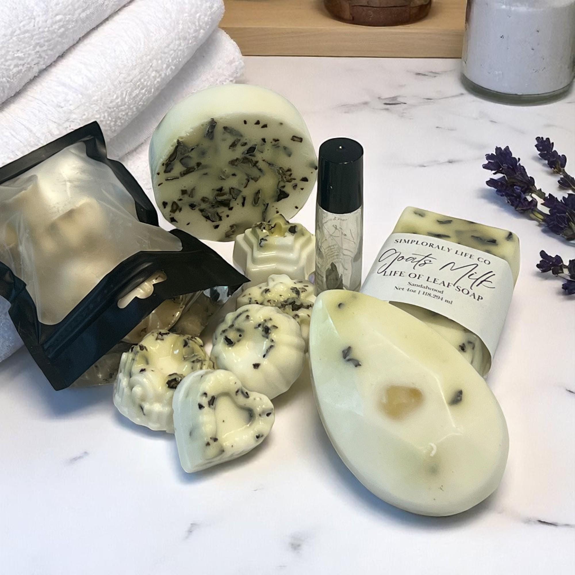 Leaf of Life Goat's Milk Soap Gift Set: Crystal Infused, Aromatherapy Roller - Winterberry Hearth