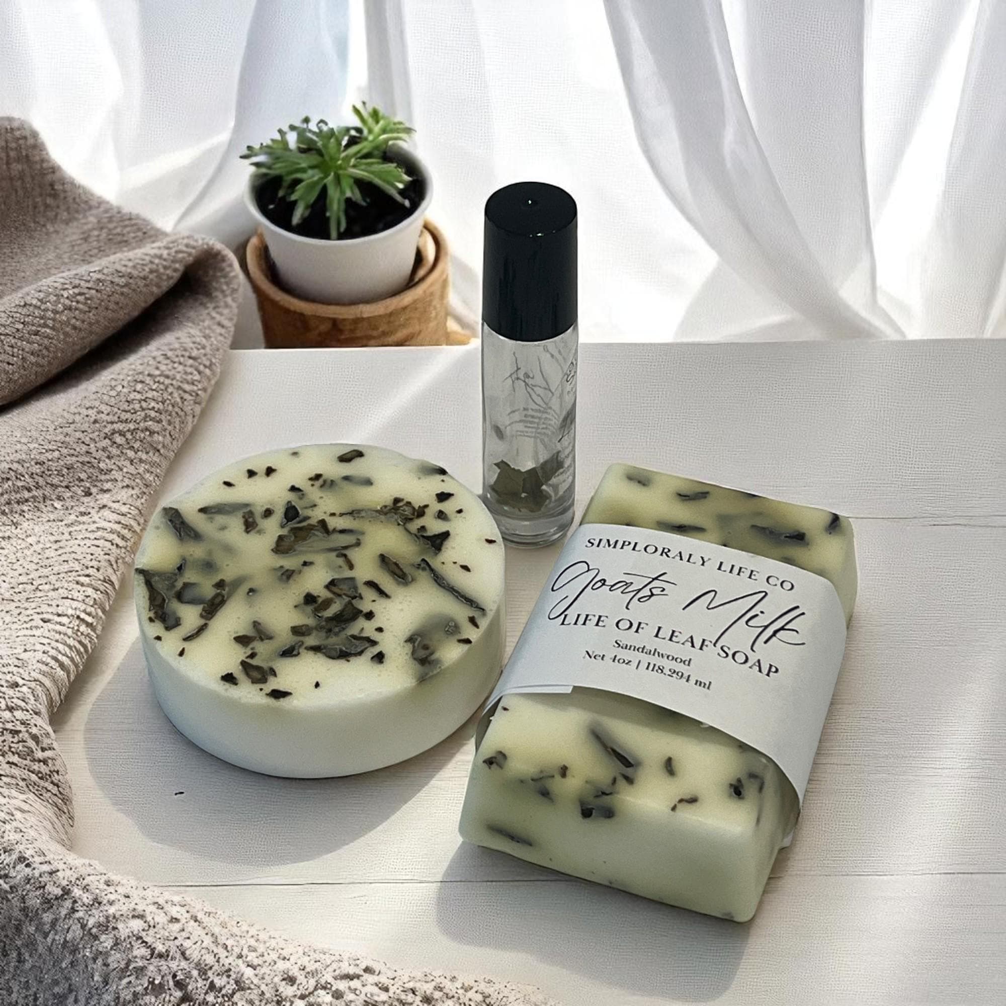 Leaf of Life Ritual Skincare Gift Set: Goats Milk Soap & Aromatherapy Oil - Winterberry Hearth