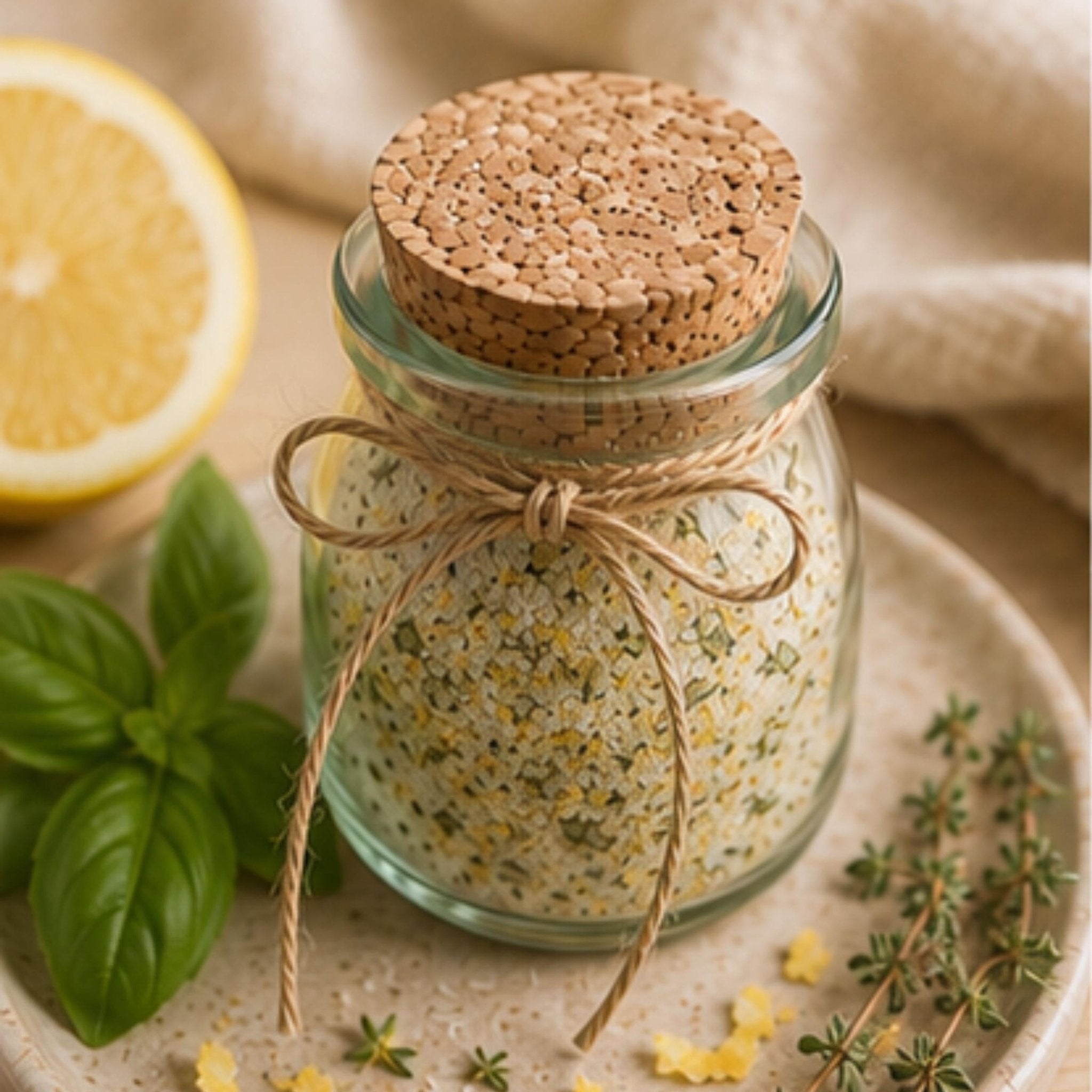 Lemon Basil Herb Salt, Citrus Garden Seasoning Blend, Seafood Chicken Vegetable Spice Dry Rub - Winterberry Hearth