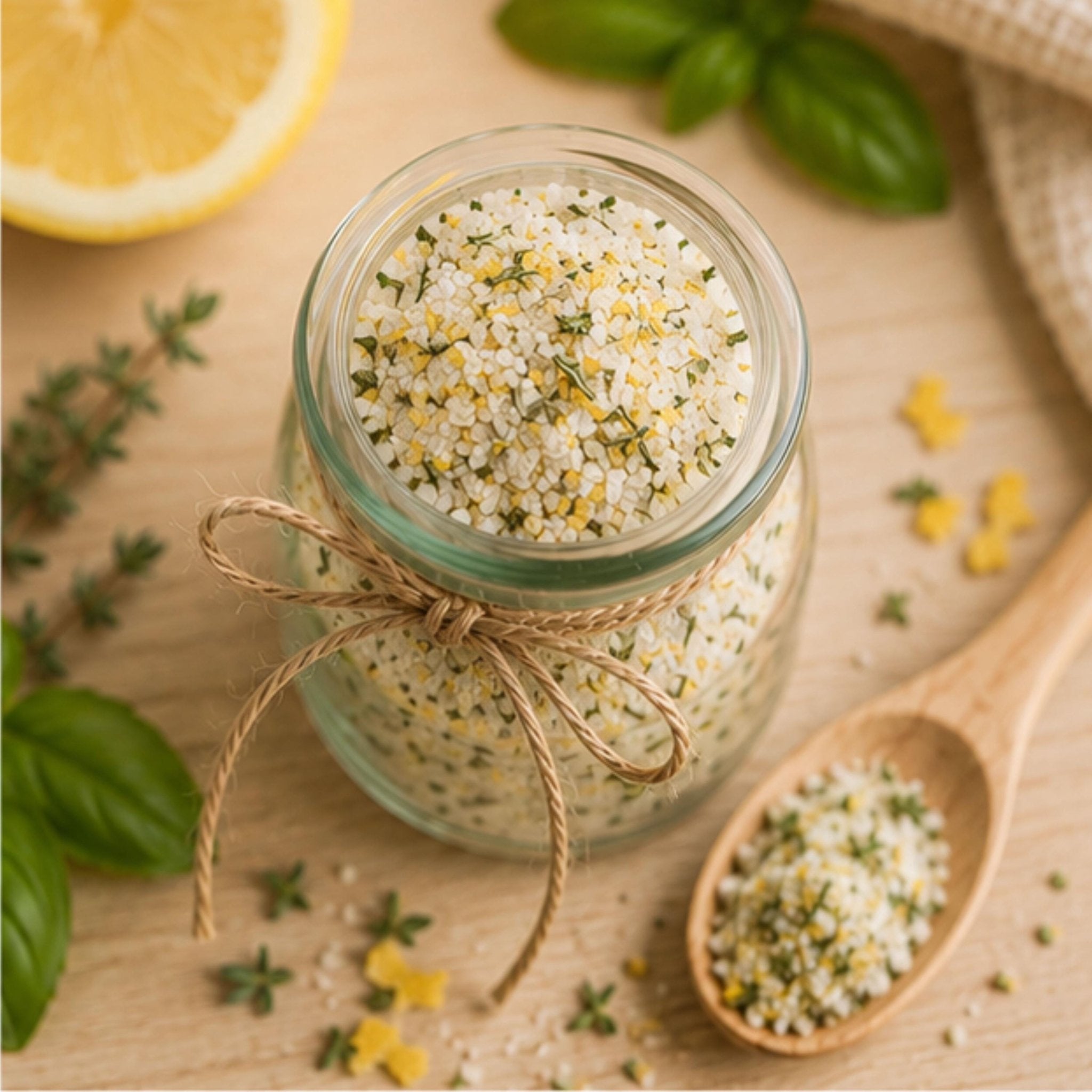 Lemon Basil Herb Salt, Citrus Garden Seasoning Blend, Seafood Chicken Vegetable Spice Dry Rub - Winterberry Hearth