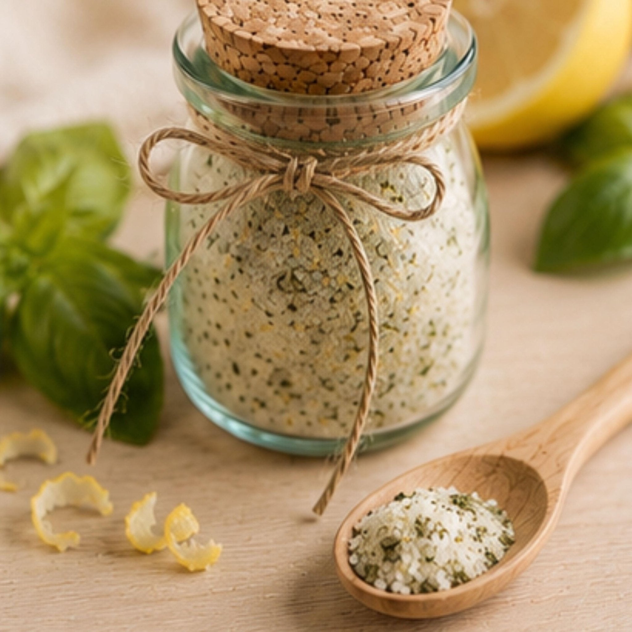 Lemon Basil Salt, Citrus Herb Seasoning, Chicken & Seafood Dry Rub, Vegetable Finishing Spice Mix - Winterberry Hearth