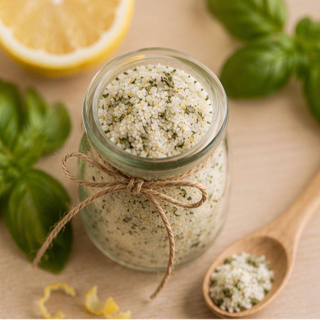 Lemon Basil Salt, Citrus Herb Seasoning, Chicken & Seafood Dry Rub, Vegetable Finishing Spice Mix - Winterberry Hearth