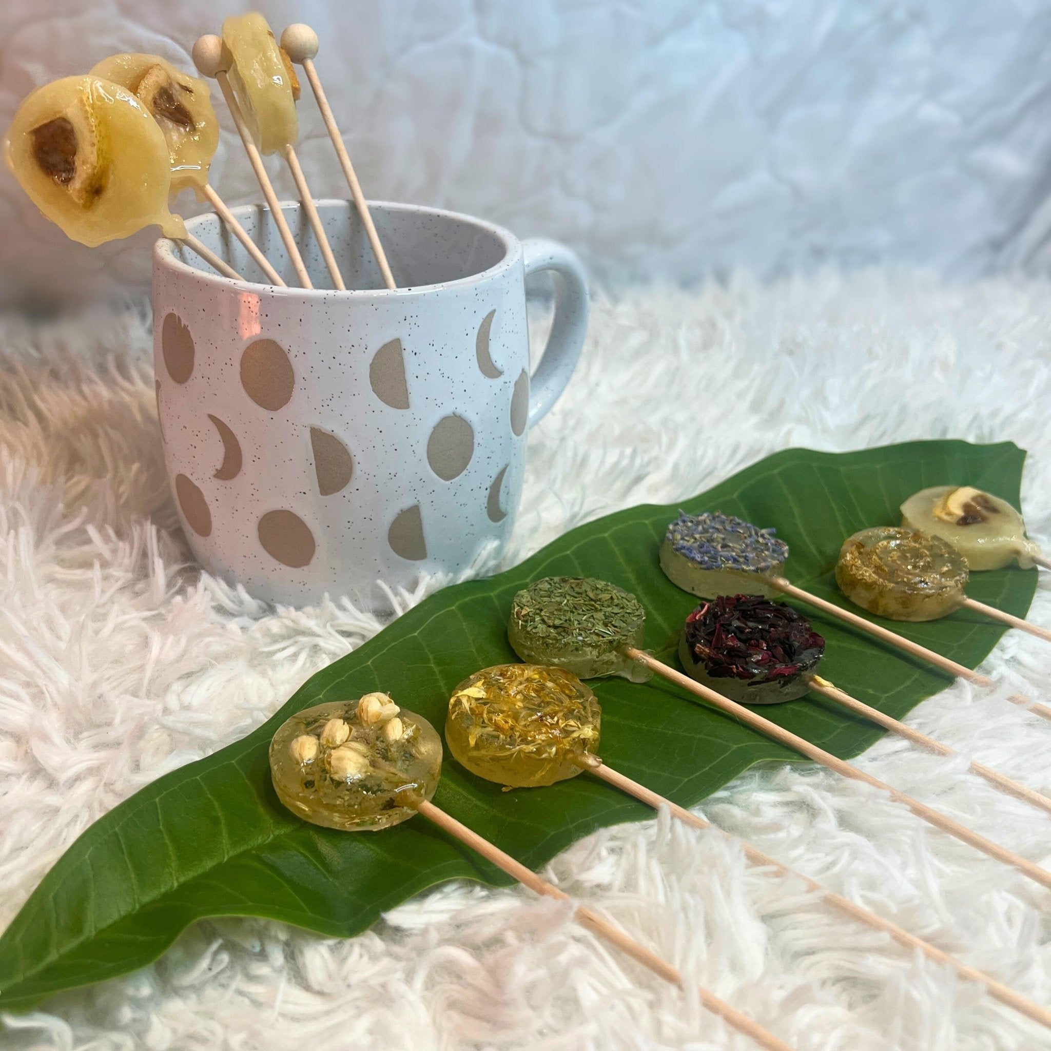 Lemon Herbal Tea Lollipop, Citrus Tea Stir Stick Candy, Natural Sweetener Gift - Winterberry Hearth