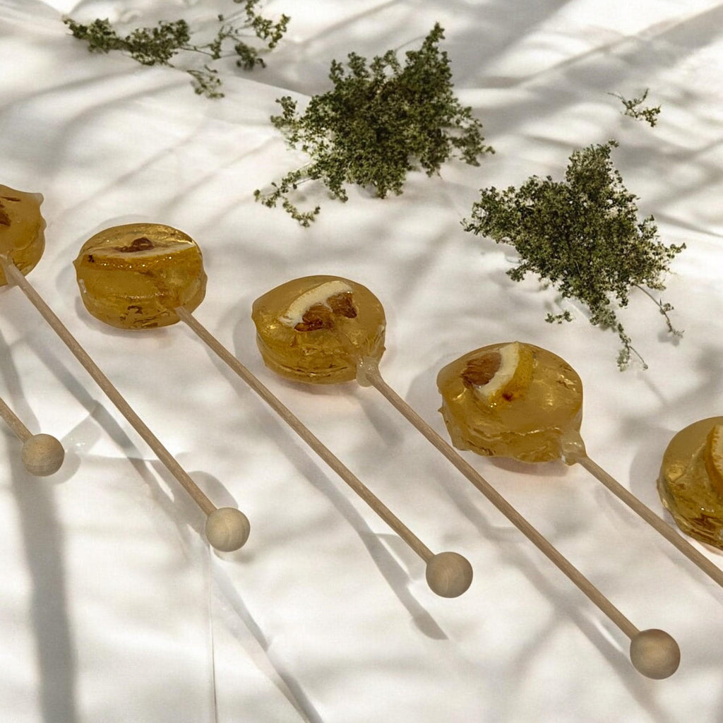 Lemon Herbal Tea Lollipop Stir Sticks: Gourmet Cocktail Sweetener - Winterberry Hearth
