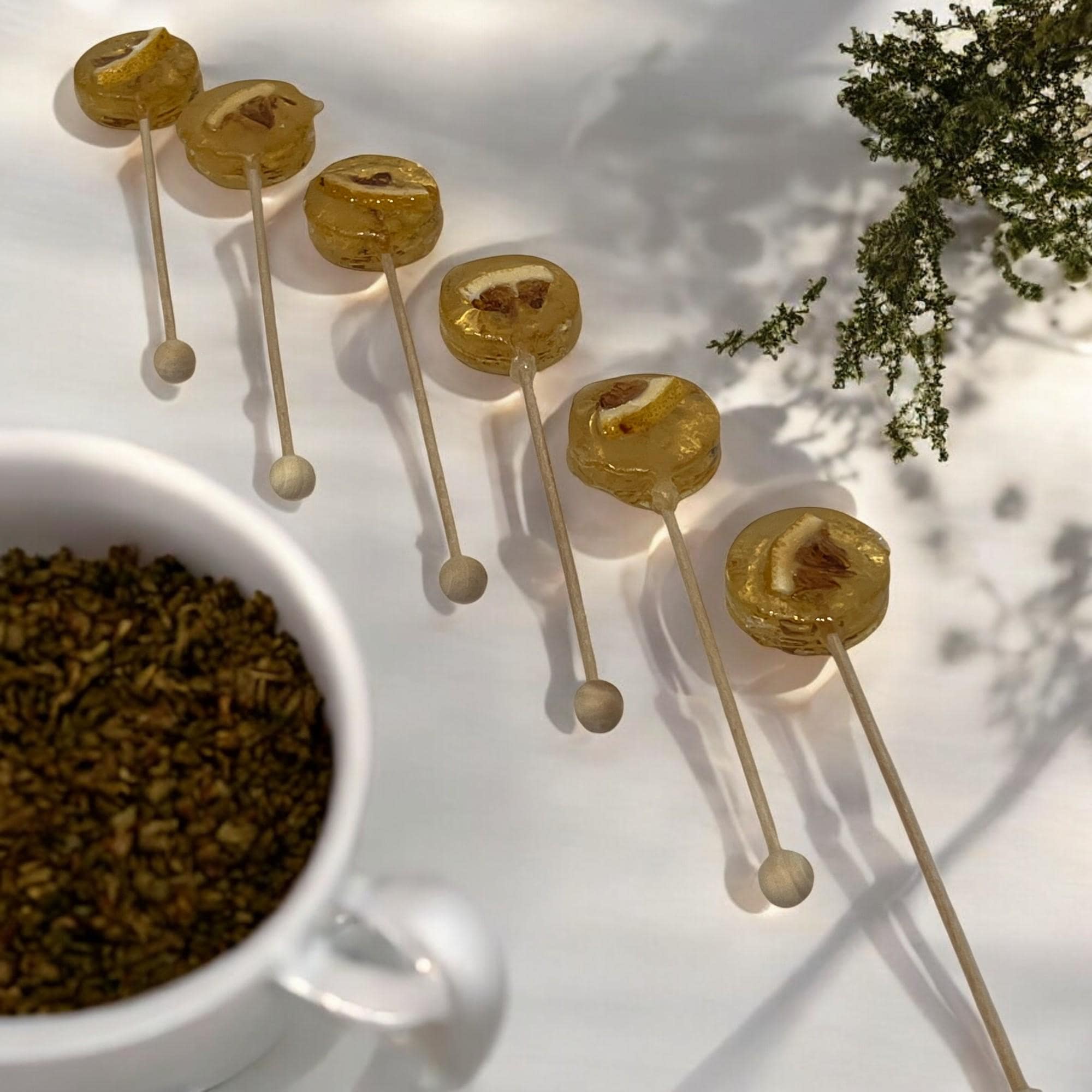 Lemon Herbal Tea Lollipop Stir Sticks: Gourmet Cocktail Sweetener - Winterberry Hearth