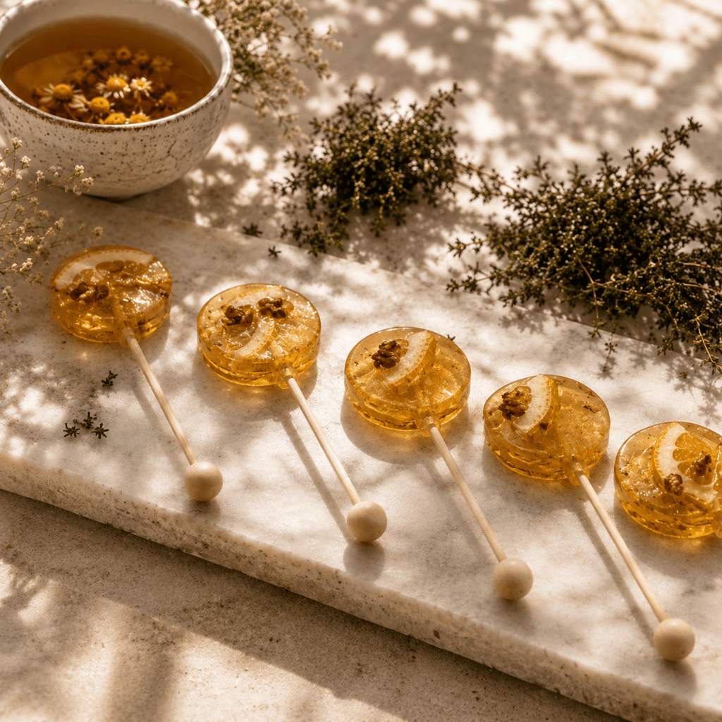 Lemon Herbal Tea Lollipop Stir Sticks: Gourmet Cocktail Sweetener - Winterberry Hearth