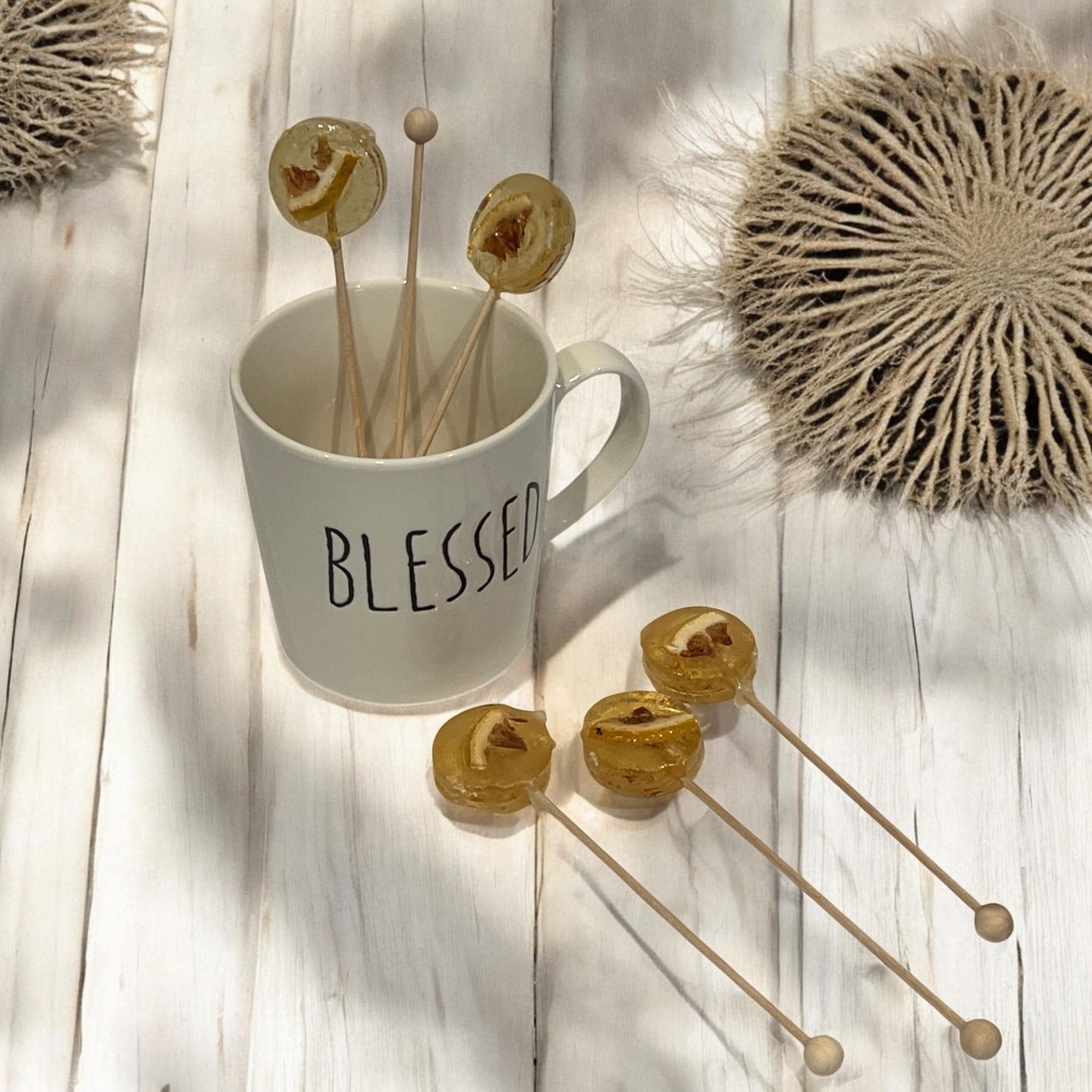 Lemon Herbal Tea Lollipop Stir Sticks: Gourmet Cocktail Sweetener - Winterberry Hearth