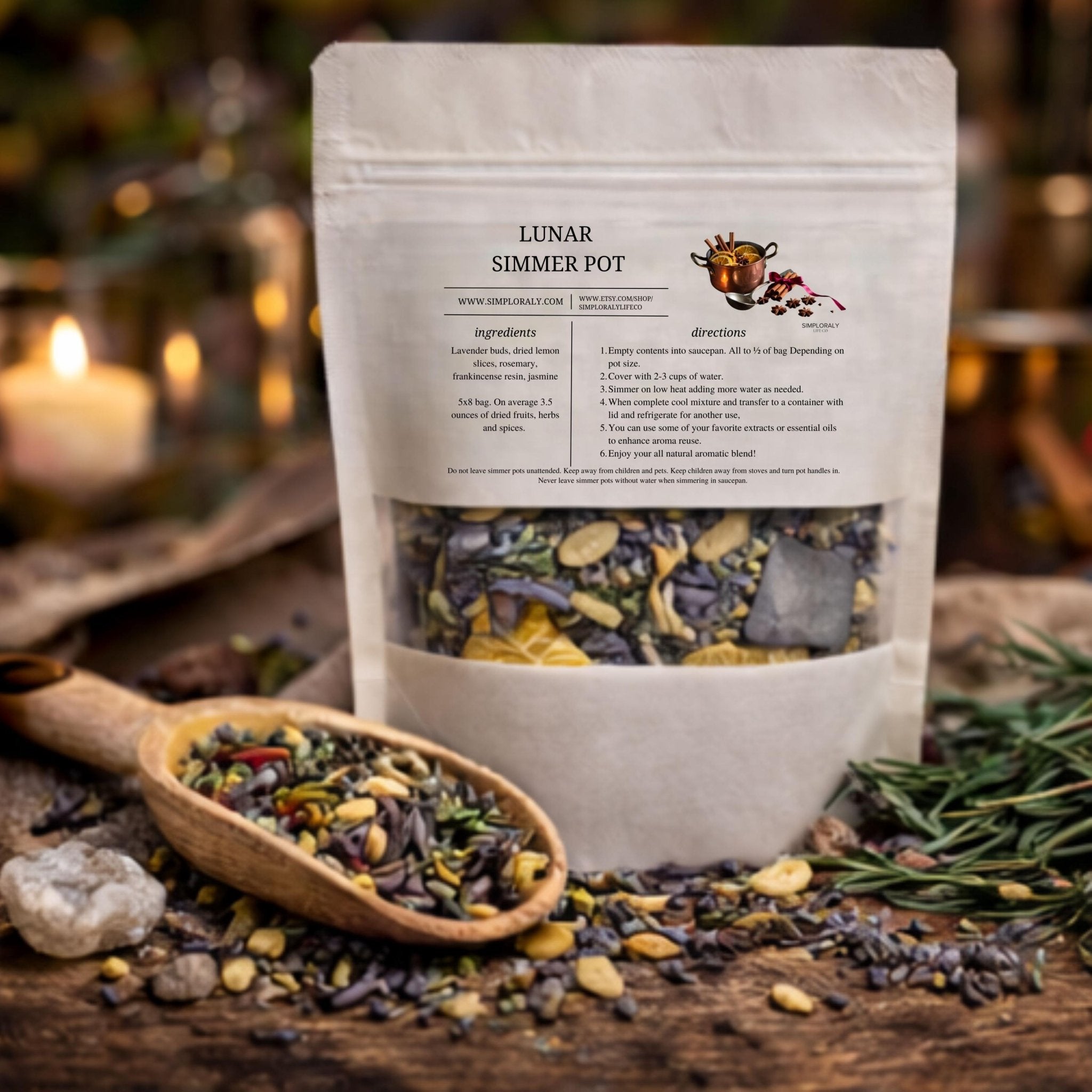 Lunar Simmer Pot Ritual Blend, Full Moon Monthly Intention Stovetop Potpourri - Winterberry Hearth