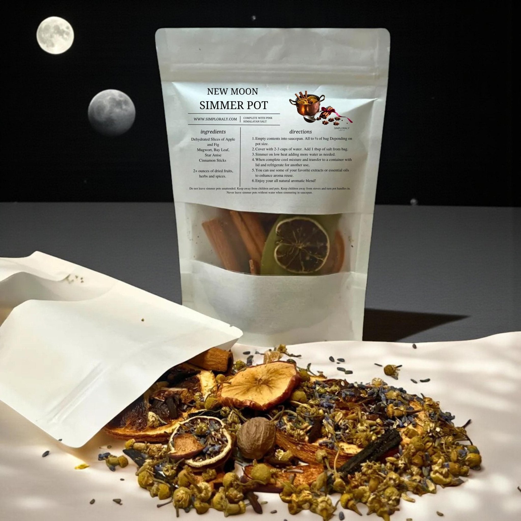 Lunar Simmer Pot Ritual Blend, Full Moon Monthly Intention Stovetop Potpourri - Winterberry Hearth