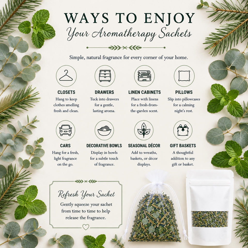 Mint Evergreen Home Fragrance Sachet, Frosted Forest Potpourri Bag, Pine Eucalyptus, Woodland Gift - Winterberry Hearth